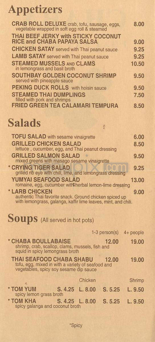 Chaba Thai Bay Grill - Redondo Beach, CA menu_pic