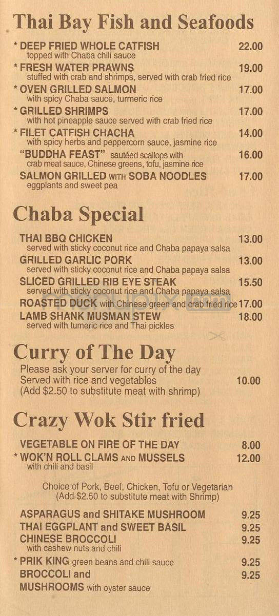 Chaba Thai Bay Grill - Redondo Beach, CA menu_pic