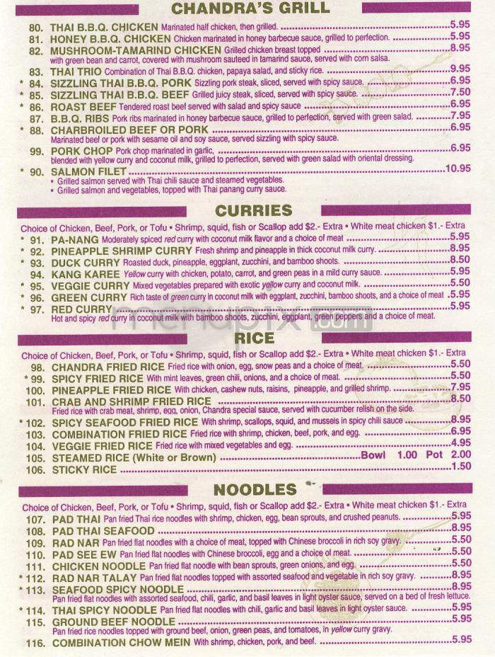 Chandra Thai - Pasadena, CA menu_pic