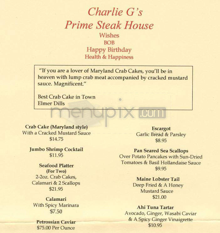 Charlie G's - Tarzana, CA menu_pic