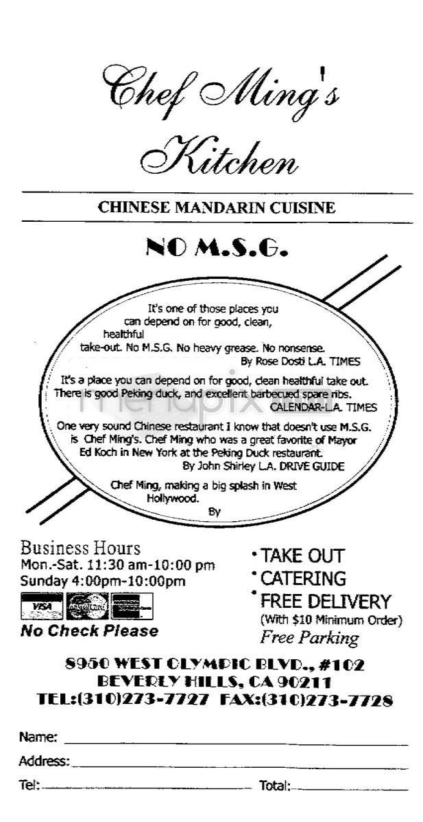 Chef Mings Kitchen - Beverly Hills, CA menu_pic