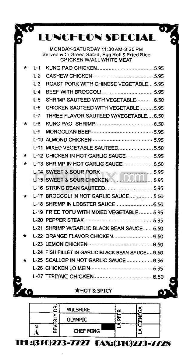 Chef Mings Kitchen - Beverly Hills, CA menu_pic