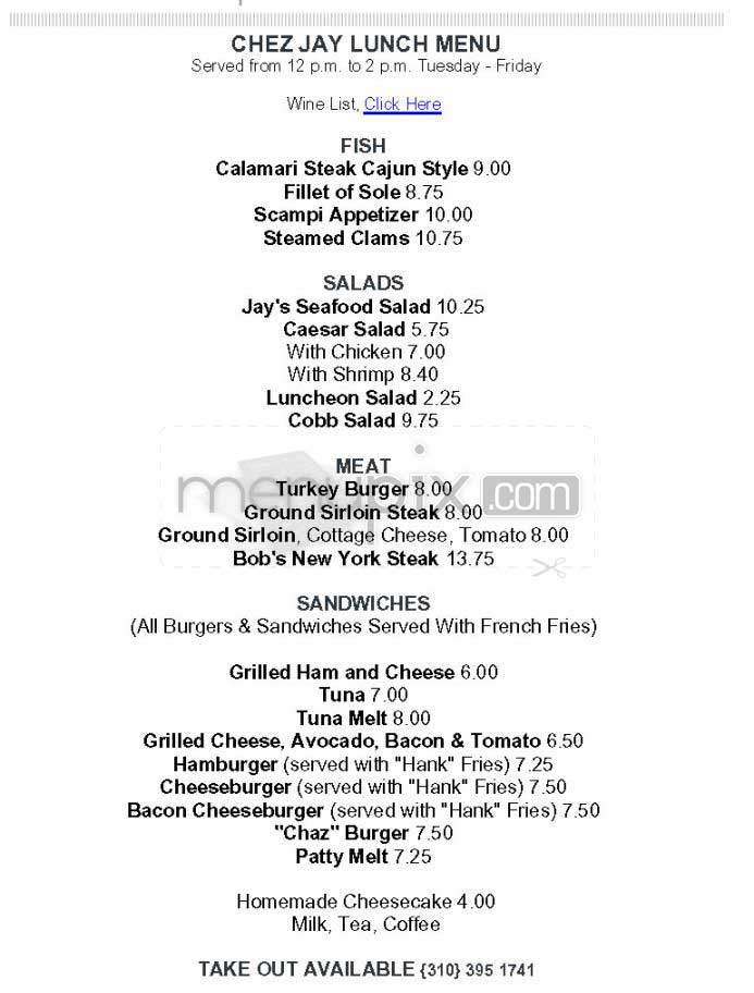 Chez Jay - Santa Monica, CA menu_pic