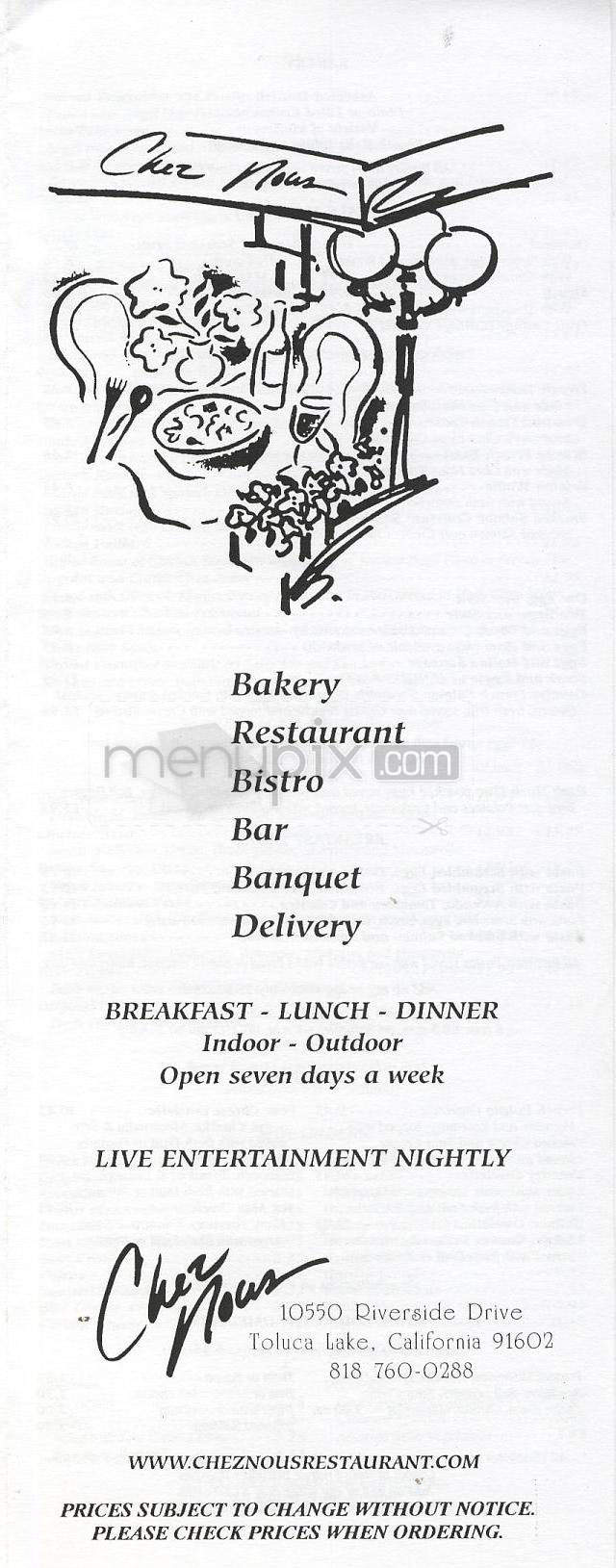 Chez Nous Restaurant - Toluca Lake, CA menu_pic