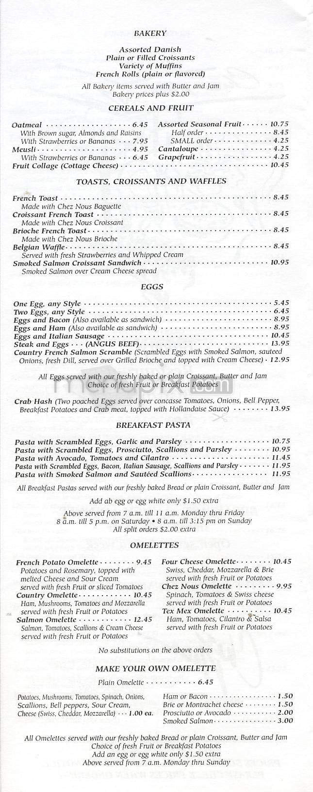 Chez Nous Restaurant - Toluca Lake, CA menu_pic