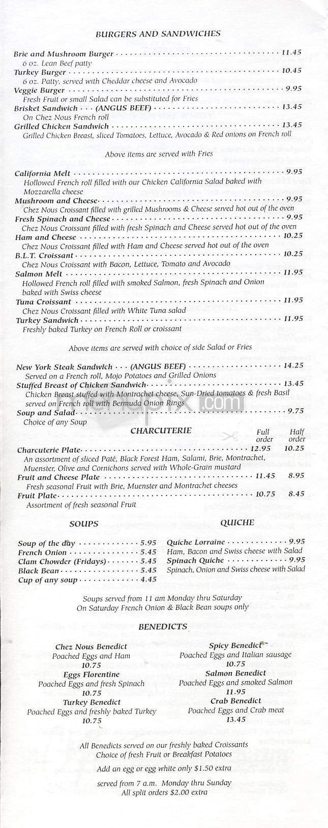 Chez Nous Restaurant - Toluca Lake, CA menu_pic