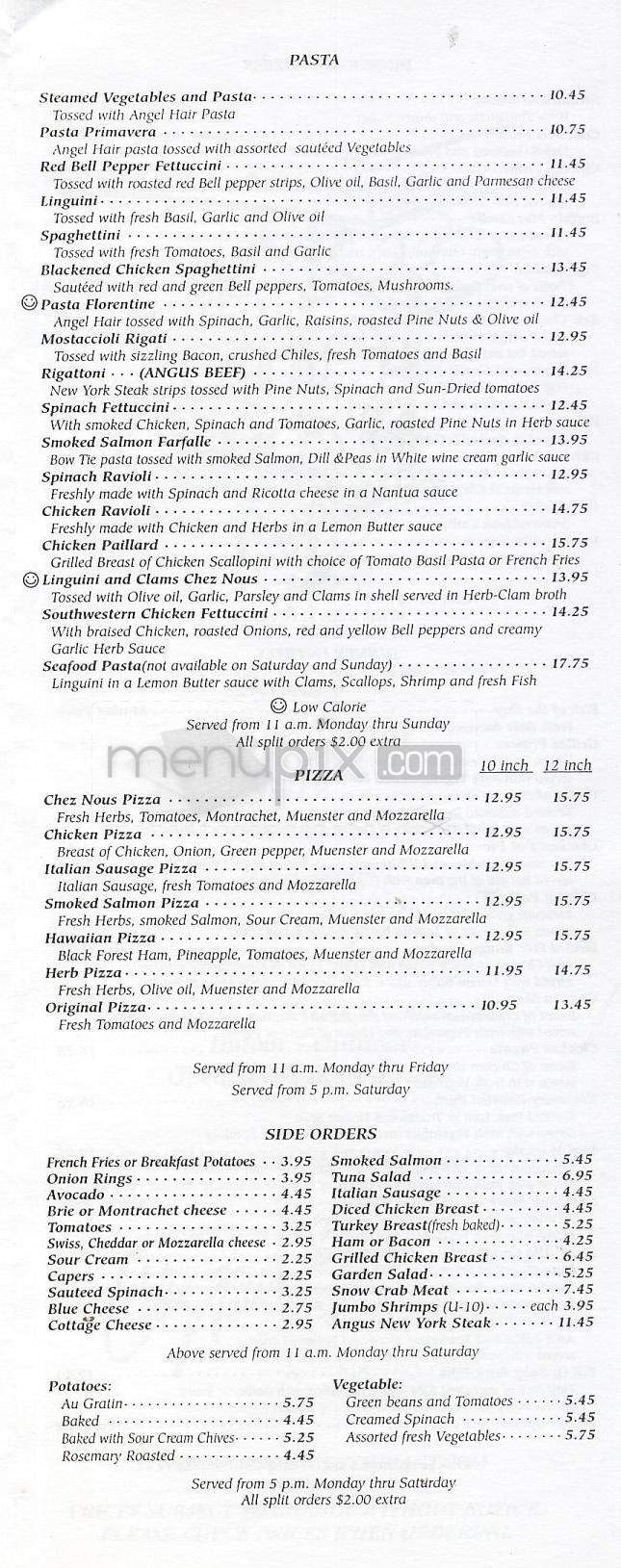 Chez Nous Restaurant - Toluca Lake, CA menu_pic