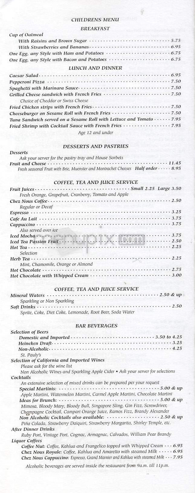 Chez Nous Restaurant - Toluca Lake, CA menu_pic
