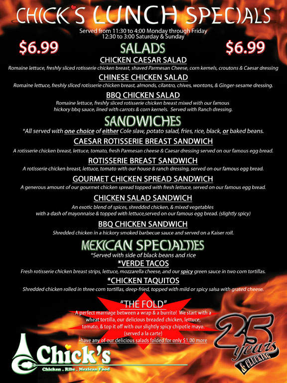 Chick's Restaurant - Woodland Hills, CA menu_pic
