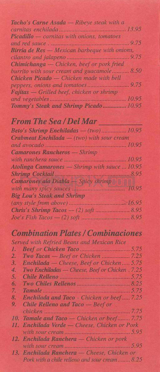 Chiquita Bonita - Pasadena, CA menu_pic