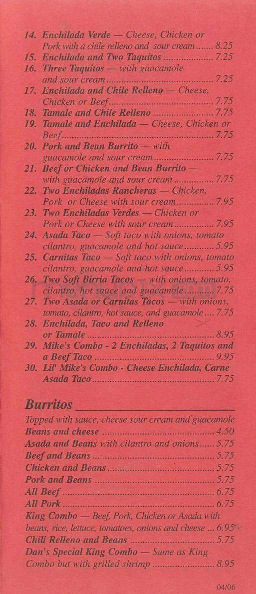 Chiquita Bonita - Pasadena, CA menu_pic