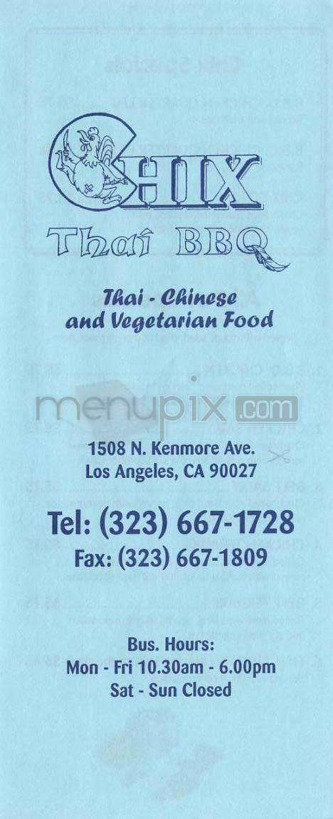 Chix Thai BBQ - Los Angeles, CA menu_pic