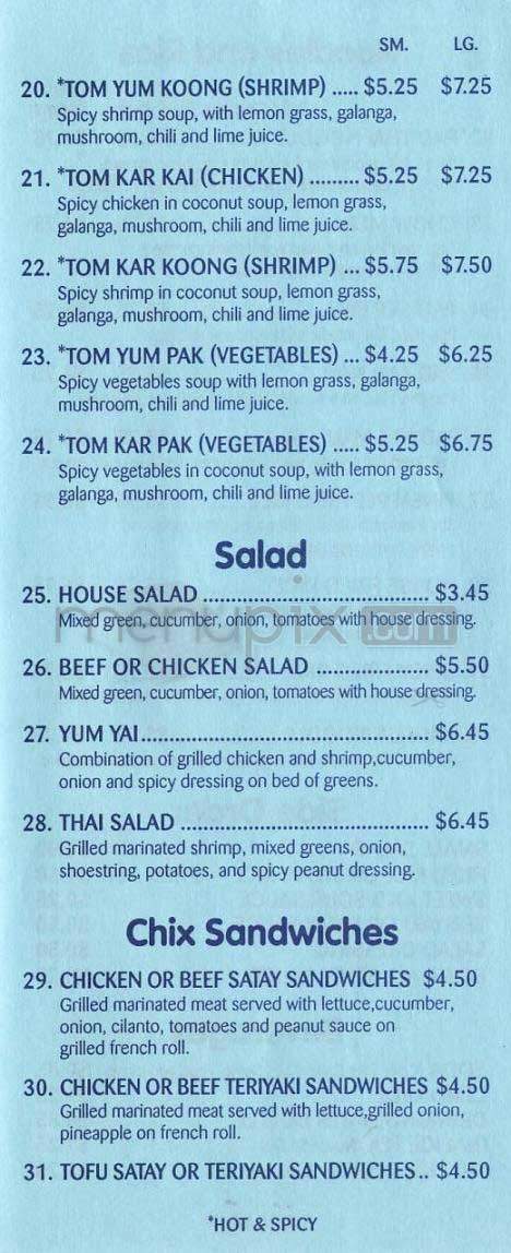 Chix Thai BBQ - Los Angeles, CA menu_pic