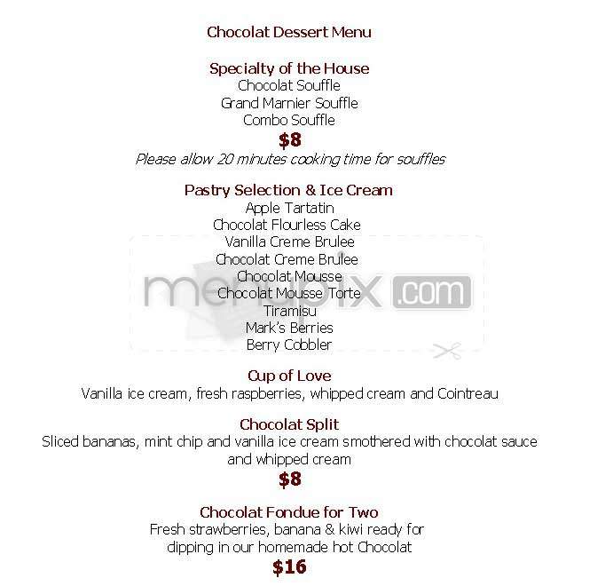 Chocolat - West Hollywood, CA menu_pic