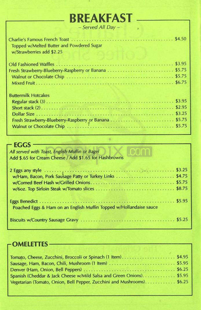 Charlie's Coffee Shop - Los Angeles, CA menu_pic