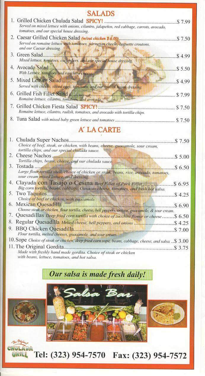 Chulada Grill - Los Angeles, CA menu_pic