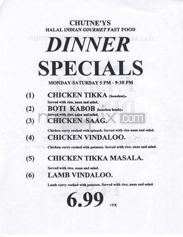 Chutney's - Los Angeles, CA menu_pic