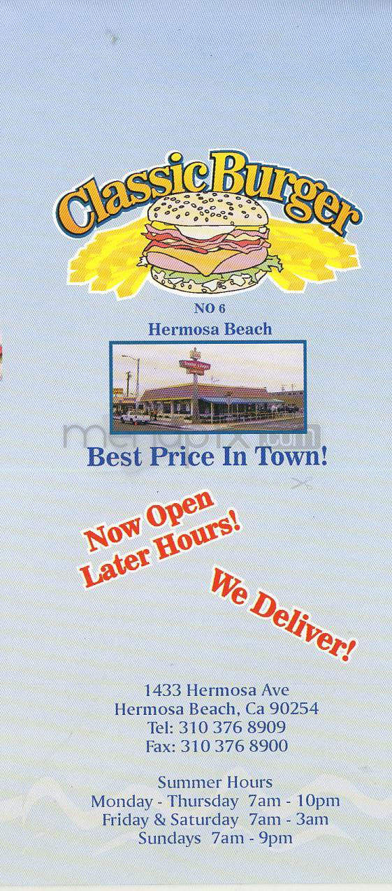 Classic Burger - Hermosa Beach, CA menu_pic