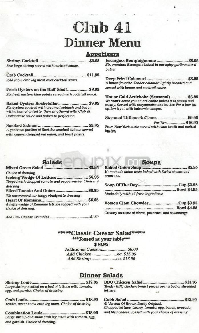 Delacey's Club 41 - Pasadena, CA menu_pic
