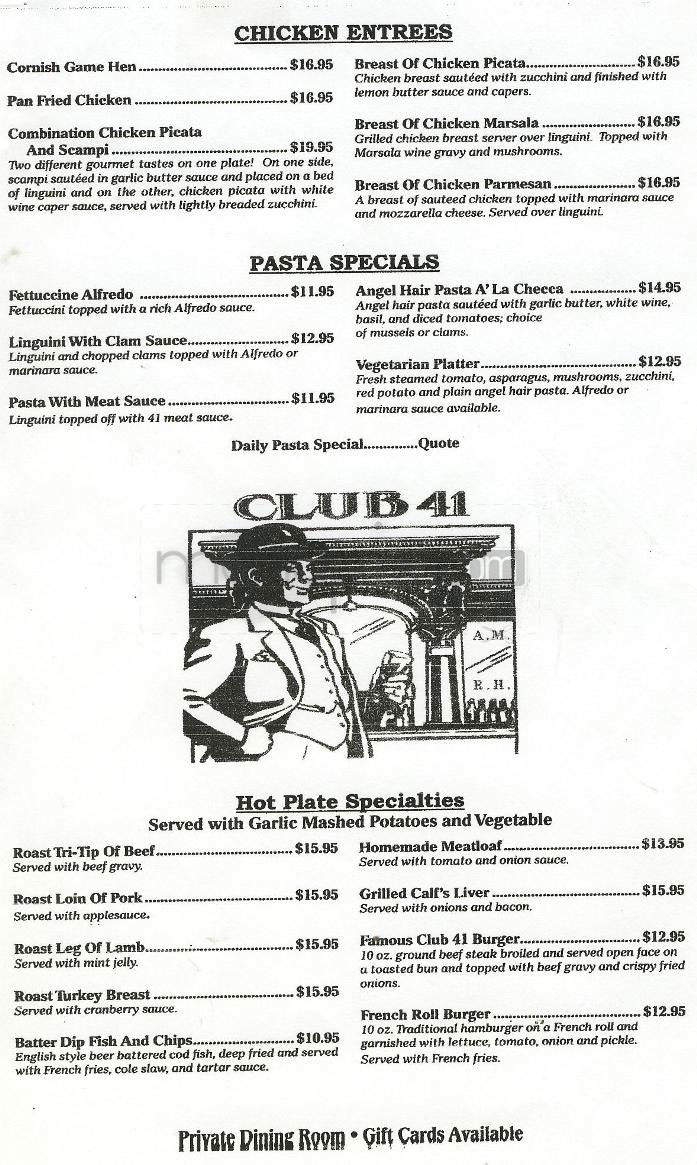 Delacey's Club 41 - Pasadena, CA menu_pic