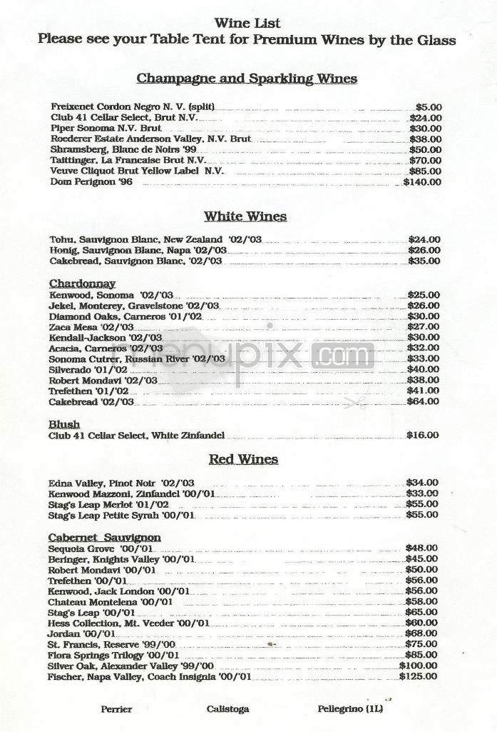 Delacey's Club 41 - Pasadena, CA menu_pic