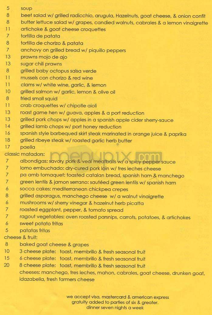 Cobras & Matadores - Los Angeles, CA menu_pic