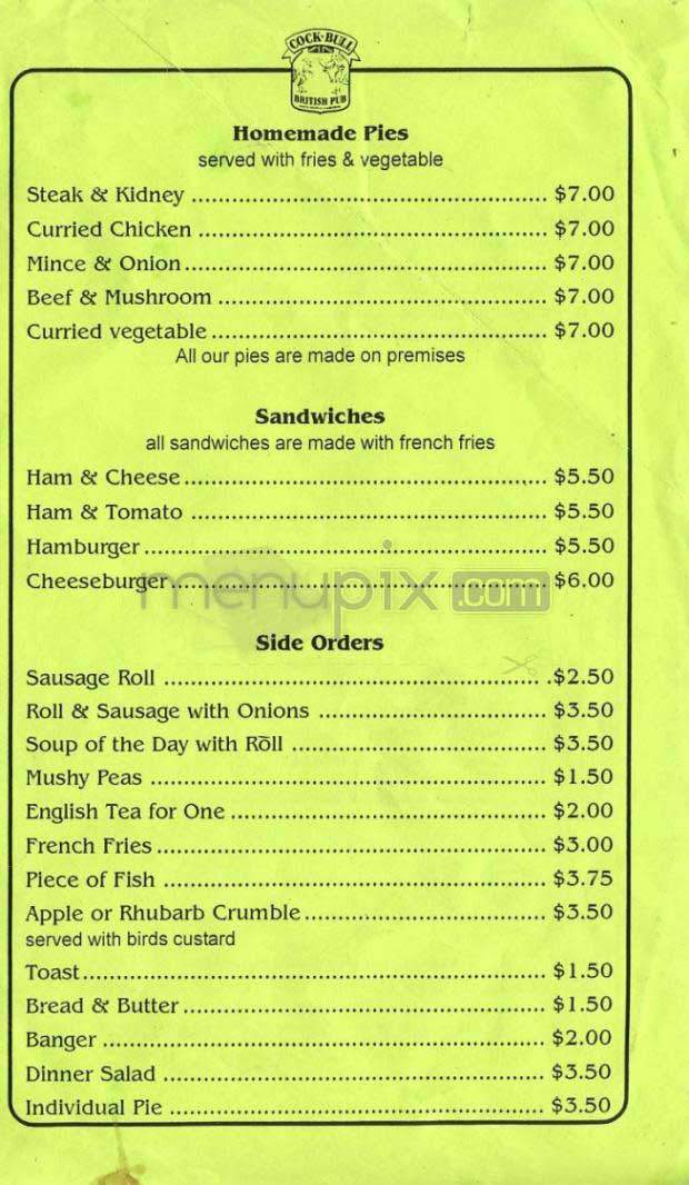 Cock n Bull - Santa Monica, CA menu_pic