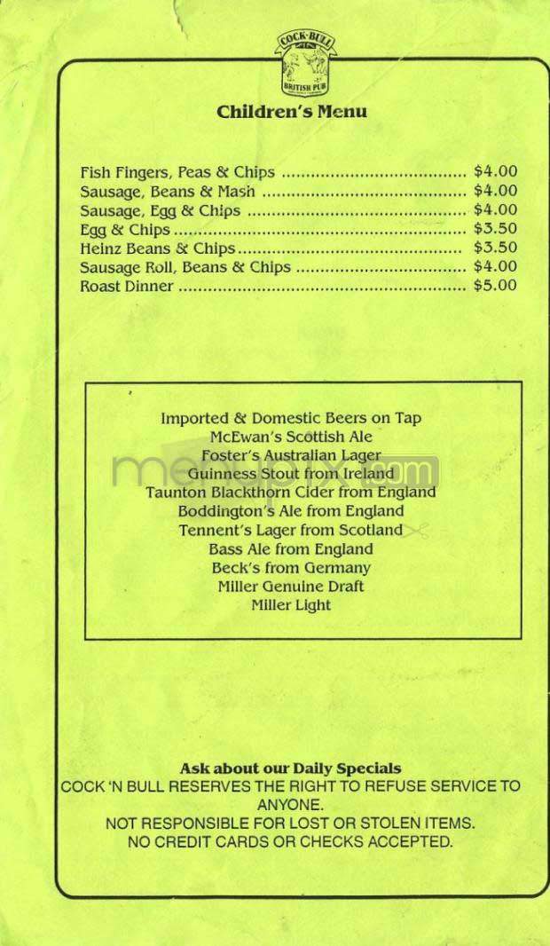 Cock n Bull - Santa Monica, CA menu_pic