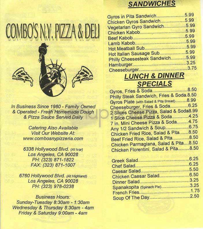 Combo's Pizza & Deli - Los Angeles, CA menu_pic