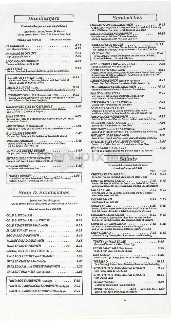 Menu of Conrad's Restaurant in Pasadena, CA 91101