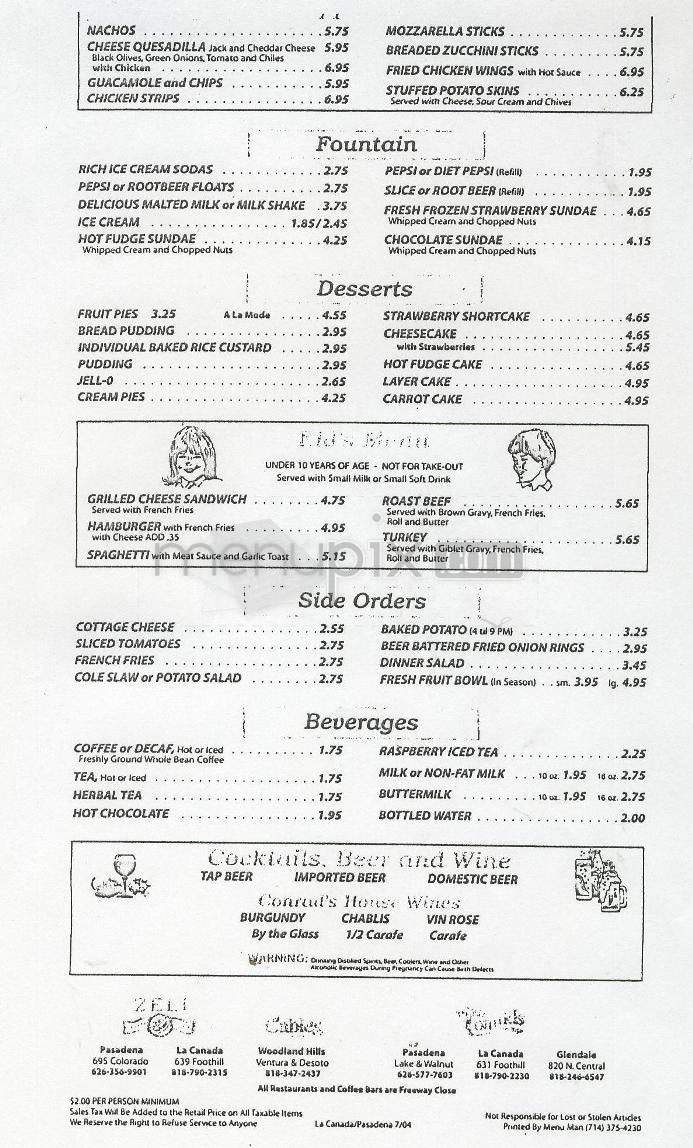 Conrad's Restaurant - Pasadena, CA menu_pic