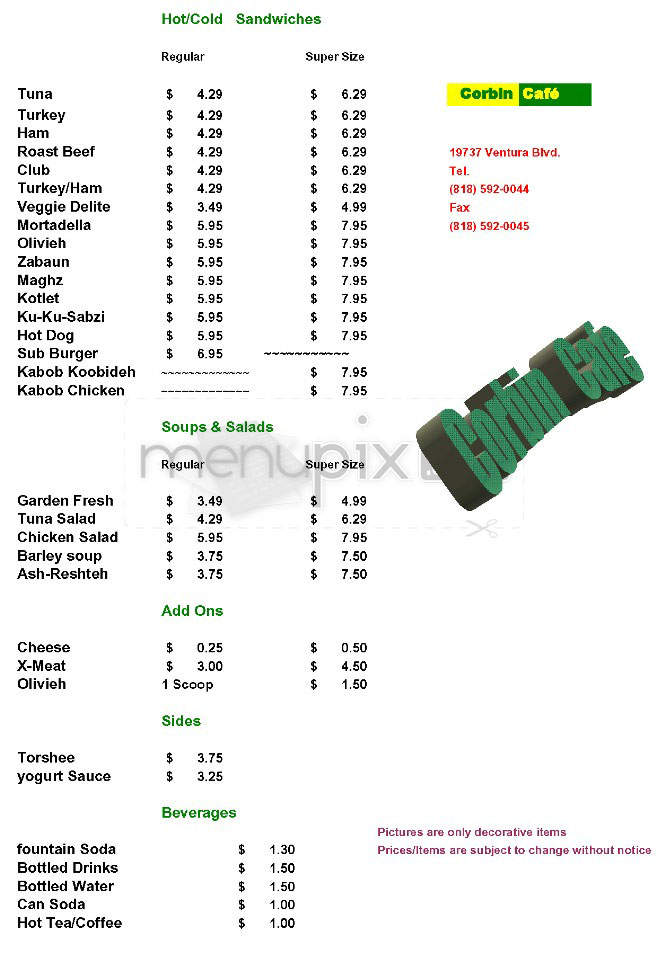 Corbin Cafe - Woodland Hills, CA menu_pic