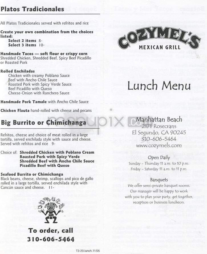 Cozymel's Mexican Grll - El Segundo, CA menu_pic