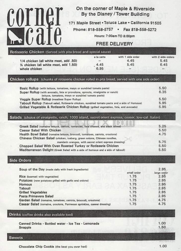 Corner Cafe - Burbank, CA menu_pic