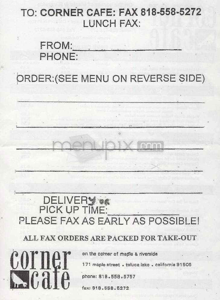 Corner Cafe - Burbank, CA menu_pic