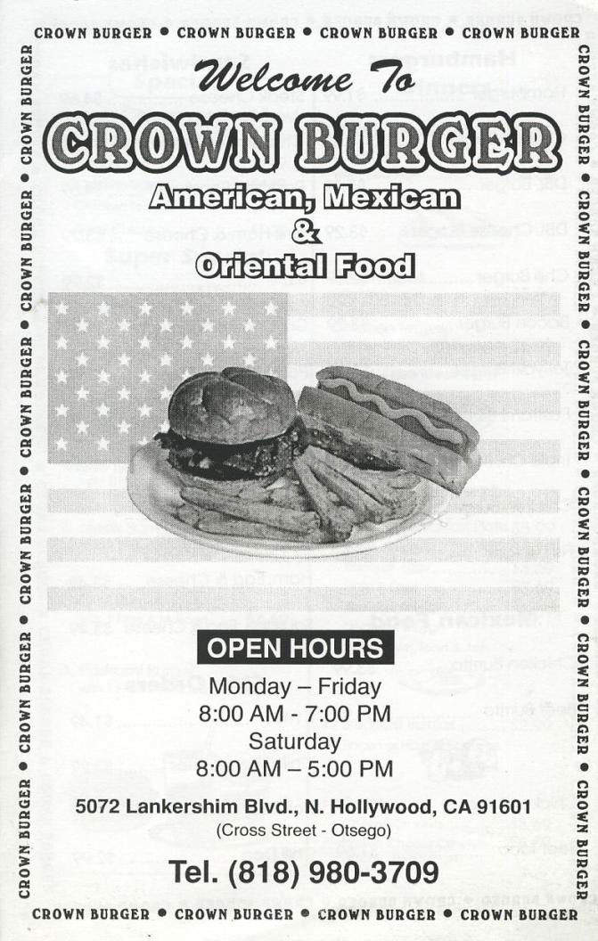 Crown Burger - North Hollywood, CA menu_pic