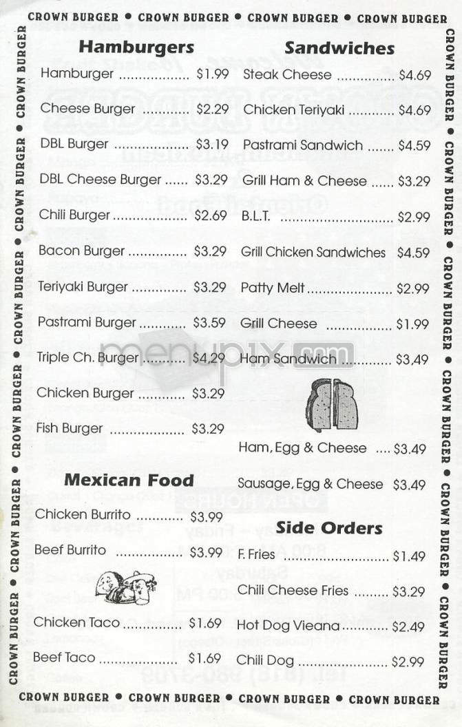 Crown Burger - North Hollywood, CA menu_pic