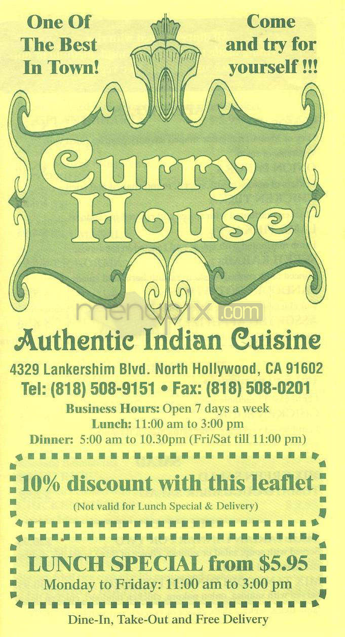 Curry House - Toluca Lake, CA menu_pic