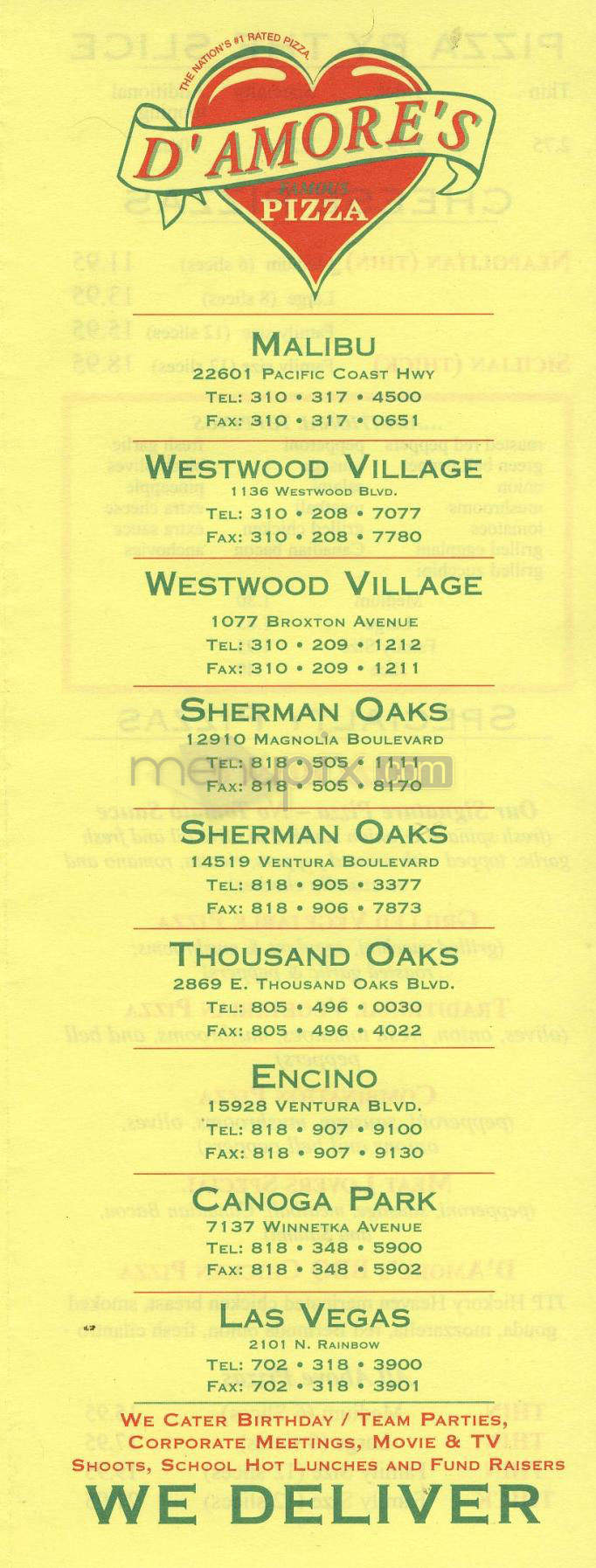 D'Amore's Pizza Express - Malibu, CA menu_pic