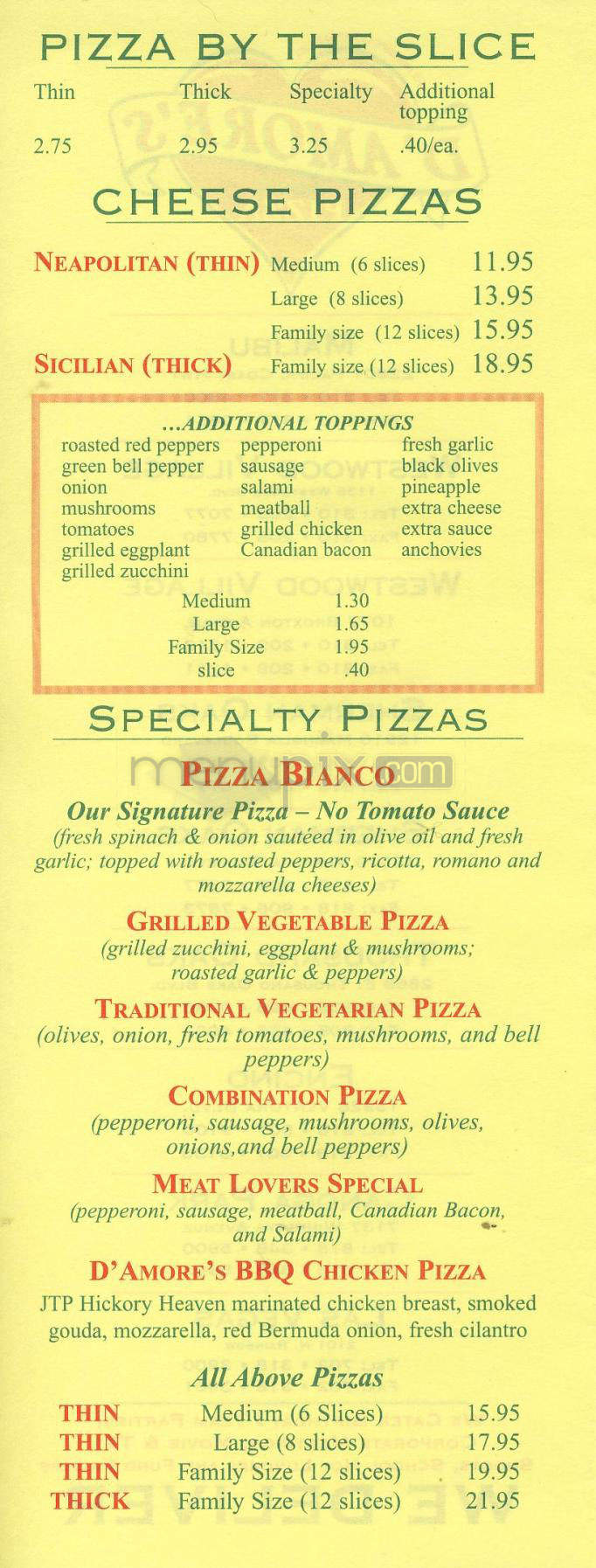 D'Amore's Pizza Express - Malibu, CA menu_pic