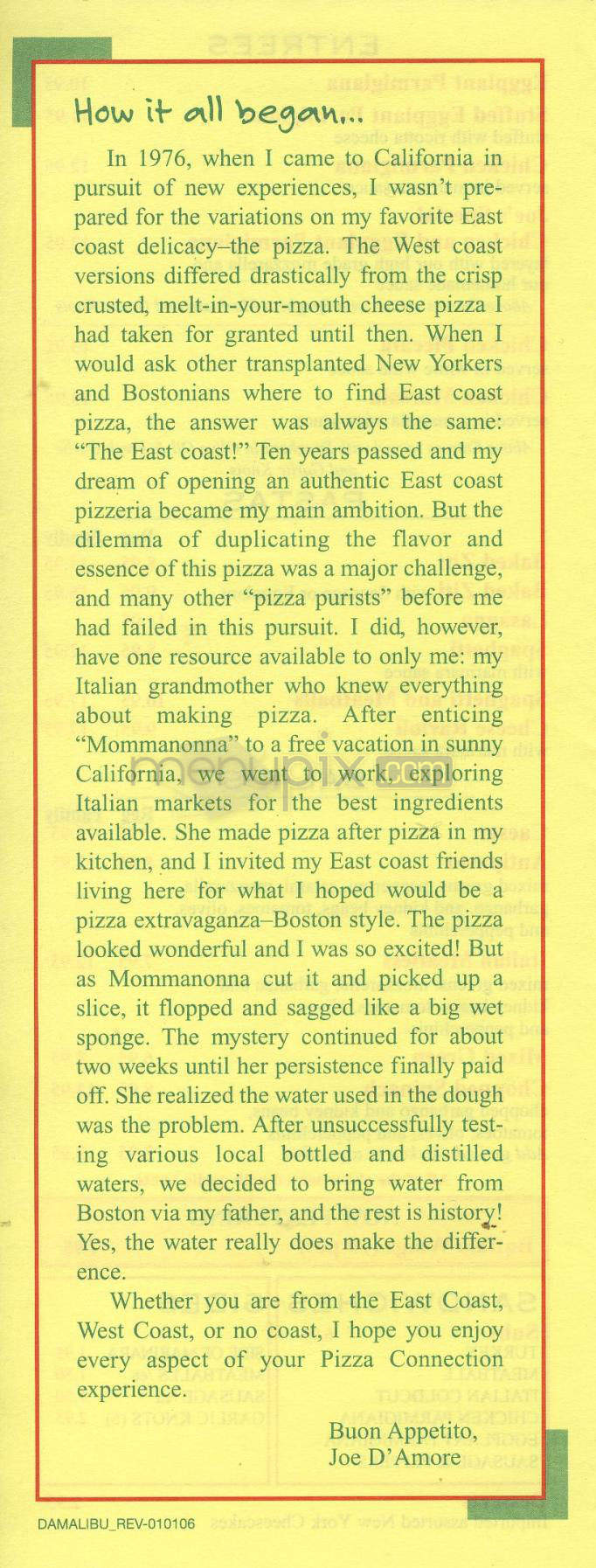 D'Amore's Pizza Express - Malibu, CA menu_pic