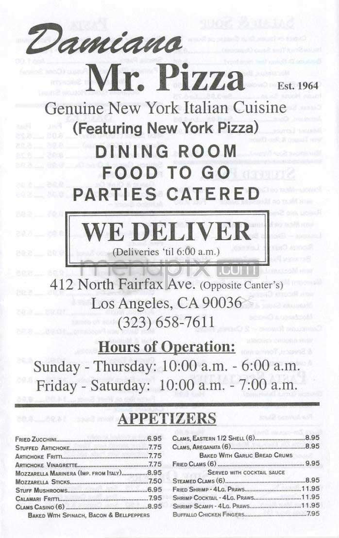 Damiano Mr. Pizza - Los Angeles, CA menu_pic