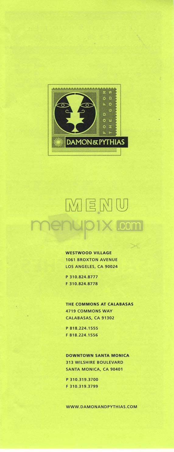 Damon & Pythias - Calabasas, CA menu_pic
