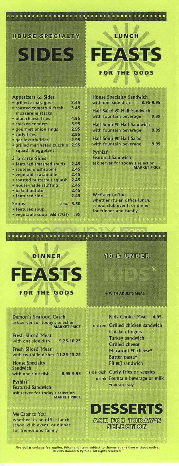 Damon & Pythias - Calabasas, CA menu_pic