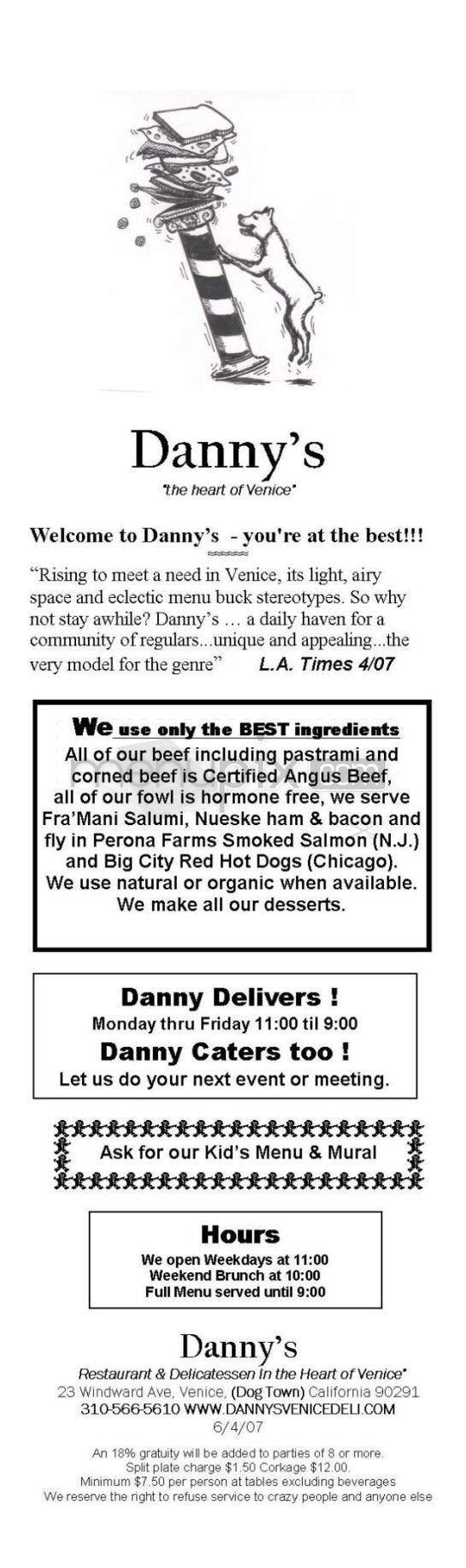 Danny's Venice Deli - Venice, CA menu_pic