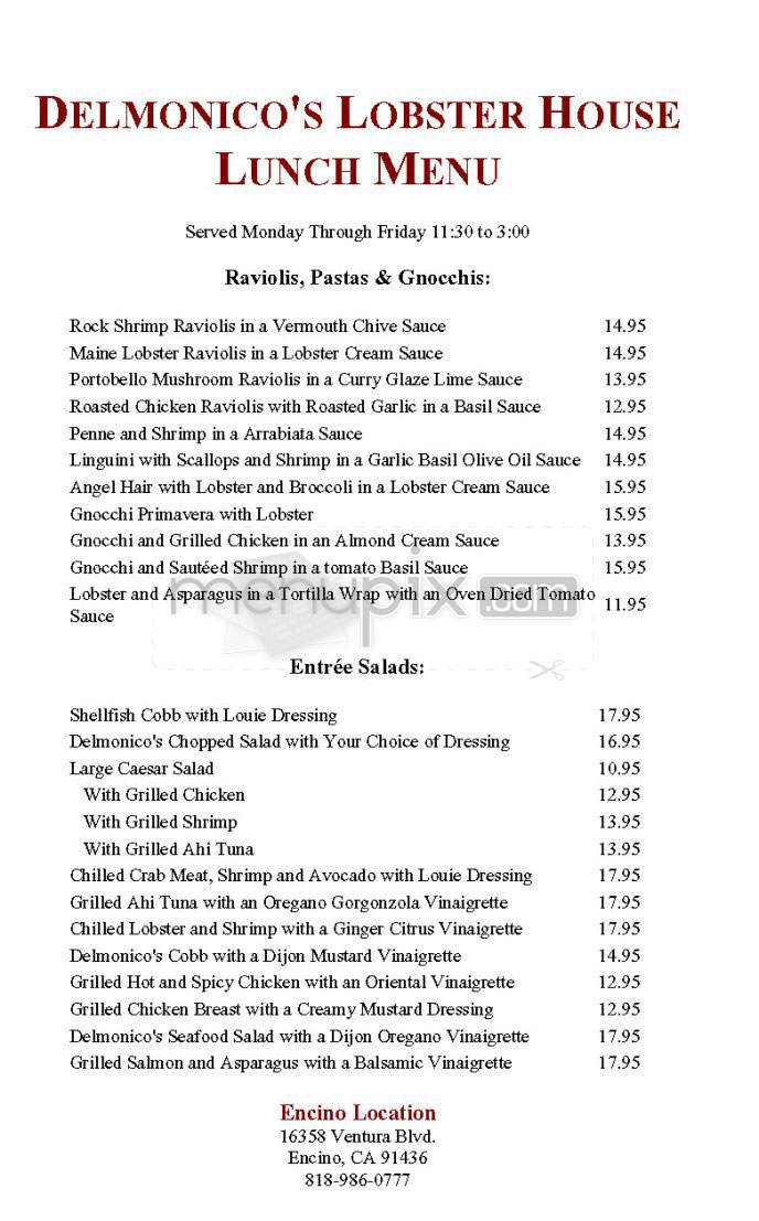 Delmonico's Lobster House - Encino, CA menu_pic