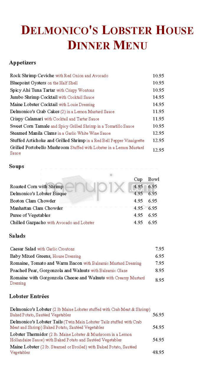 Delmonico's Lobster House - Encino, CA menu_pic