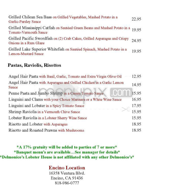 Delmonico's Lobster House - Encino, CA menu_pic