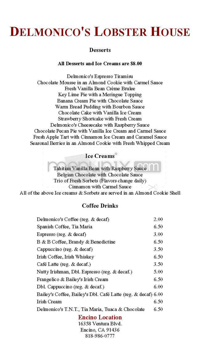 Delmonico's Lobster House - Encino, CA menu_pic