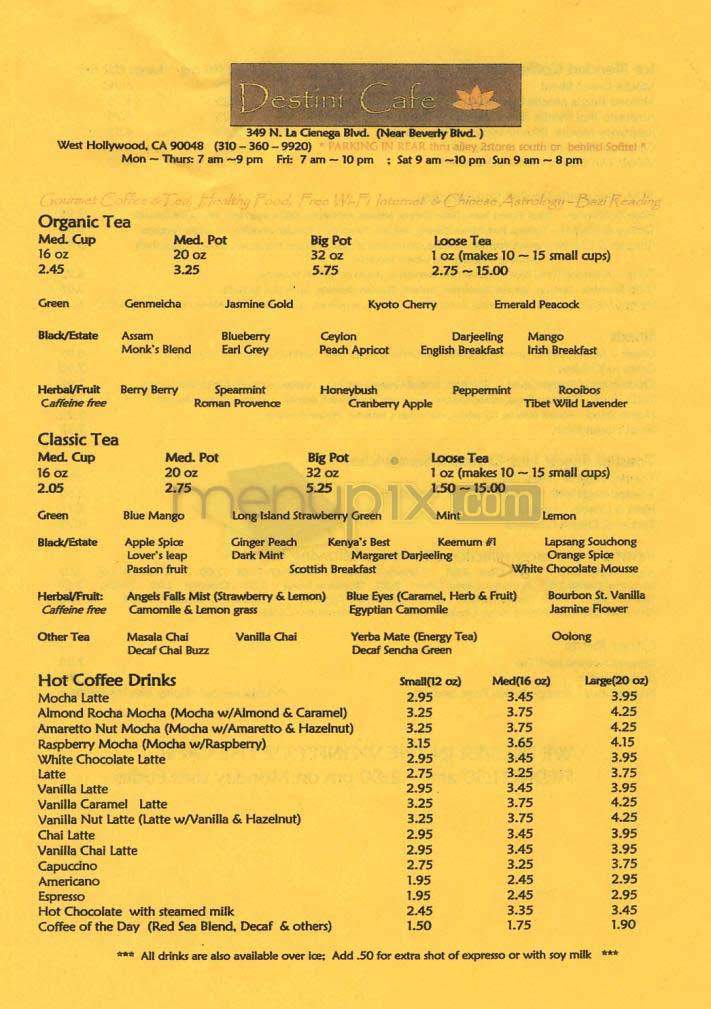 Destini Cafe - Los Angeles, CA menu_pic